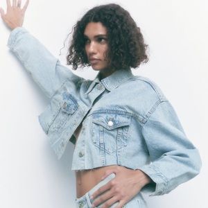Zara Cropped Light Blue Jean Jacket